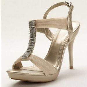 COPY - Davids Bridal Nude T Strap Heels w Crystal…